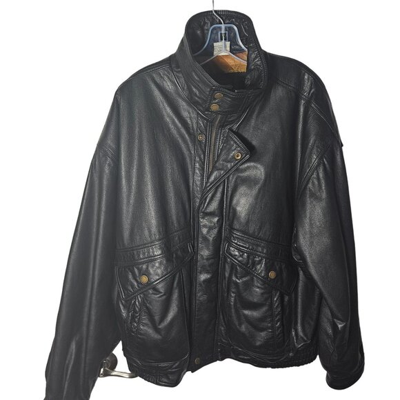 Urban Equipment Vintage Black Leather Jacket With Stand-Up Collar full zipper & - Picture 1 of 13